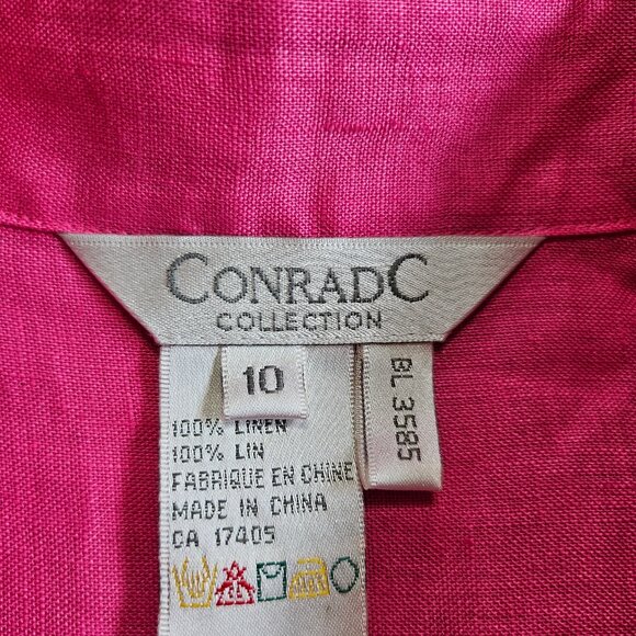 Vintage Conrad C Women's Pink 100% Linen Long Sleeves Button Down Shirt Size 10 - Picture 7 of 8